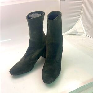 Elegant Olive green suede boots ; 2 inch heel worn once in excellent shape